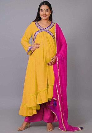 Maternity Chinon Crepe Pakistani Suit in Mustard
