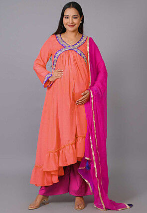 Maternity Chinon Crepe Pakistani Suit in Orange