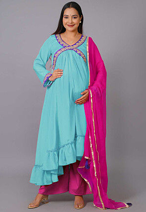 Maternity Chinon Crepe Pakistani Suit in Sky Blue