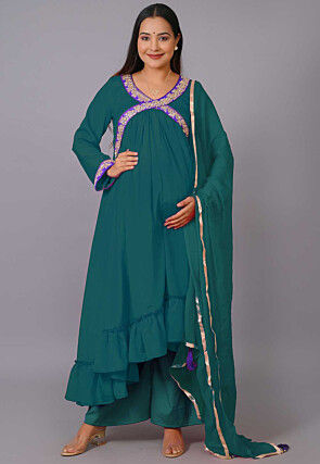 Maternity Chinon Crepe Pakistani Suit in Teal Green