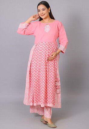 Maternity Cotton Kurta Set in Pink
