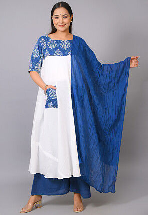 Maternity Cotton Pakistani Suit in White and Blue