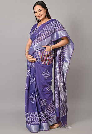 Maternity Pre - Stitched Chanderi Cotton Saree in Purple