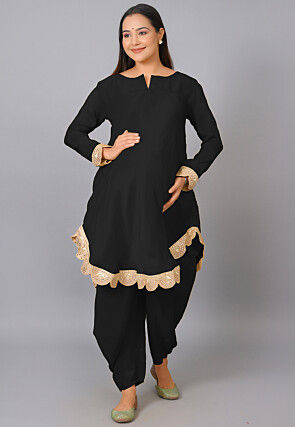 Maternity Uppada Silk Kurti Set in Black
