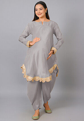 Maternity Uppada Silk Kurti Set in Grey