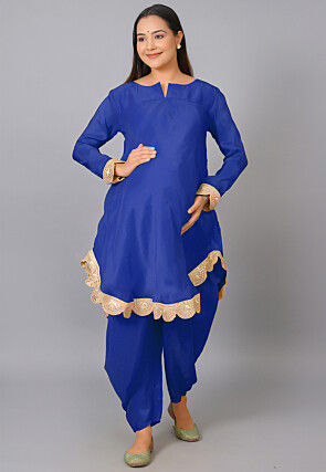 Maternity Uppada Silk Kurti Set in Royal Blue
