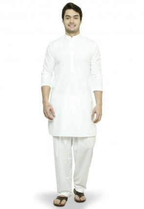 Cotton Kurta Pyjama in White