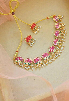 Meenakari Lotus Style Necklace Set