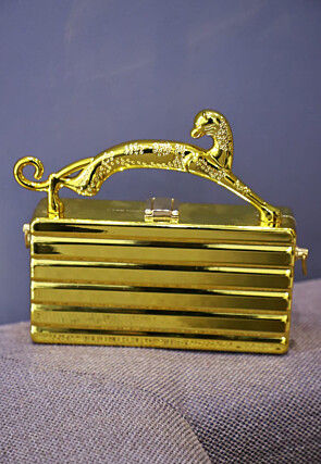 Metallic Metal Rectangular Clutch Bag in Golden