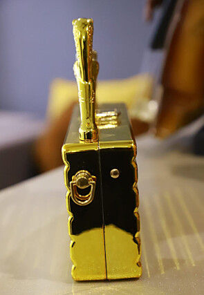 Metallic Metal Rectangular Clutch Bag in Golden