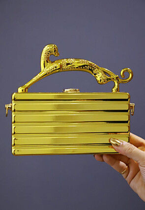 Metallic Metal Rectangular Clutch Bag in Golden