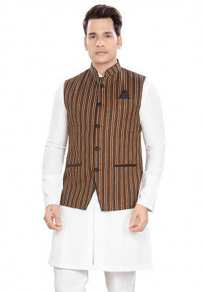 Woven Cotton Nehru Jacket in Multicolor