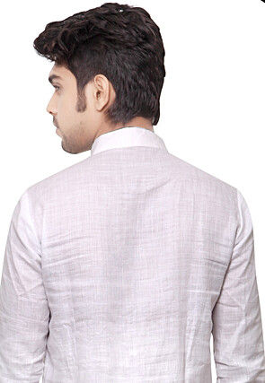 Plain Linen Kurta Set in White
