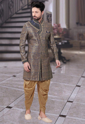 Woven Brocade Sherwani in Blue