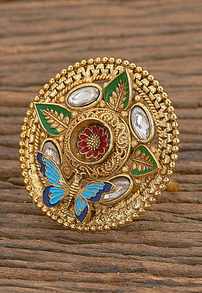 Mint Meenakari Stone Studded Adjustable Ring