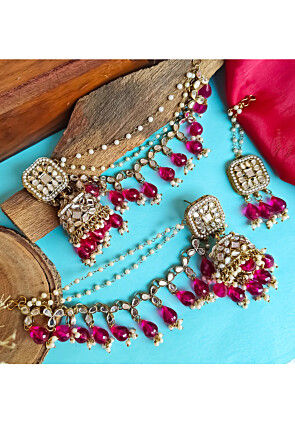 Mirror Jhumka Style Earrings with Ear Chain