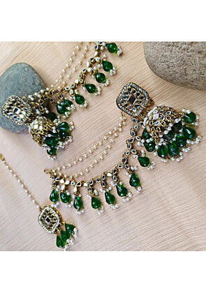 Mirror Jhumka Style Earrings with Ear Chain