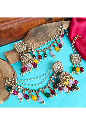 Mirror Jhumka Style Earrings with Ear Chain
