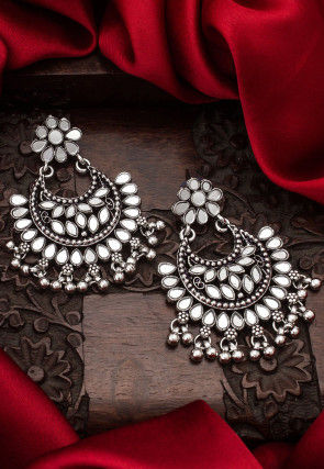 Mirror Work Oxidised Chandbali Earrings
