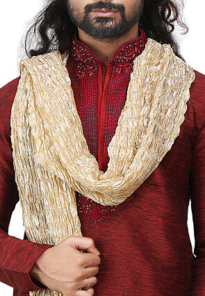 Crushed Art Silk Mens Stole in Light Golden