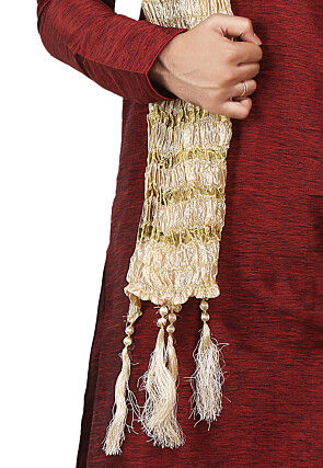 Crushed Art Silk Mens Stole in Light Golden