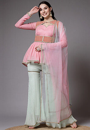 Mukesh Embroidered Georgette Pakistani Suit in Pink