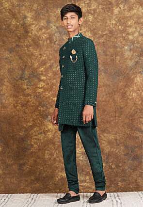 Mukesh Embroidered Georgette Sherwani in Dark Green