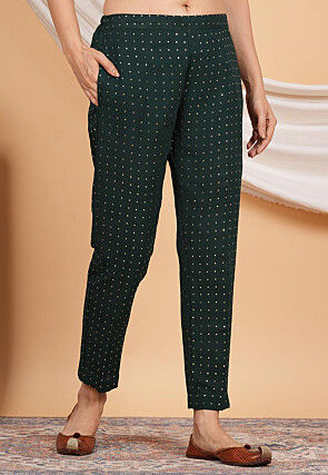 Mukesh Georgette Pant in Dark Green