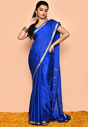 Mysore crepe silk saree in pool blue with a contrast pallu