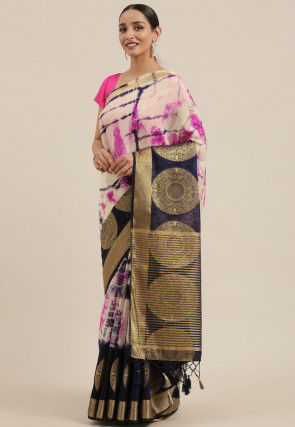 Mysore Tie N Dye Linen Silk Saree in Off White