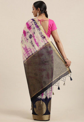 Mysore Tie N Dye Linen Silk Saree in Off White