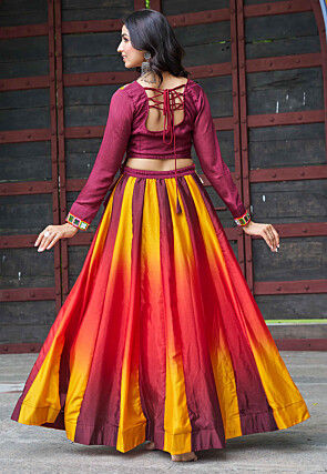 Navratri Special Chinon Chiffon Lehenga in Purple and Yellow