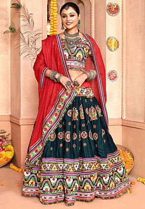 Navratri Special Cotton Lehenga in Dark Teal Blue