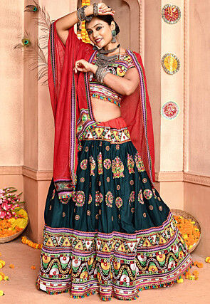 Navratri Special Cotton Lehenga in Dark Teal Blue