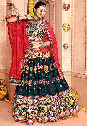 Navratri Special Cotton Lehenga in Dark Teal Blue