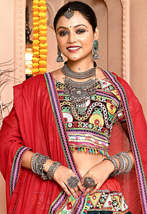 Navratri Special Cotton Lehenga in Dark Teal Blue