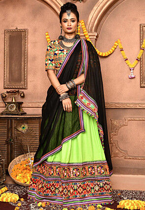 Navratri Special Cotton Lehenga in Light Green