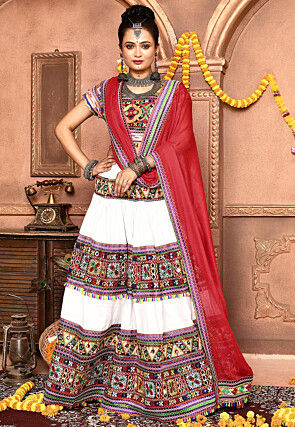 Navratri Special Cotton Lehenga in White