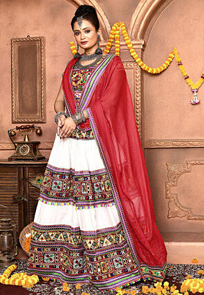 Navratri Special Cotton Lehenga in White