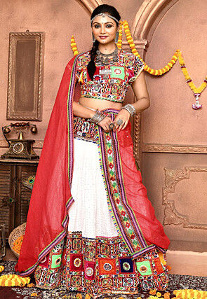 Navratri Special Cotton Lehenga in White