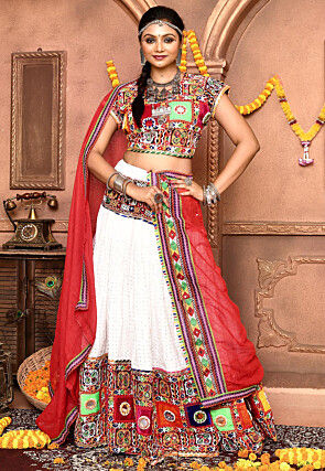 Navratri Special Cotton Lehenga in White
