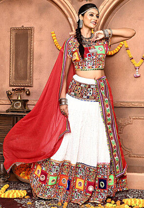Navratri Special Cotton Lehenga in White