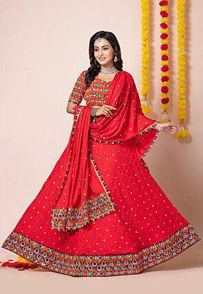 Navratri Special Rayon Lehenga in Red