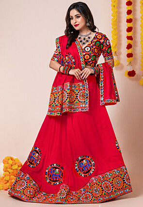 Navratri Special Rayon Lehenga in Red