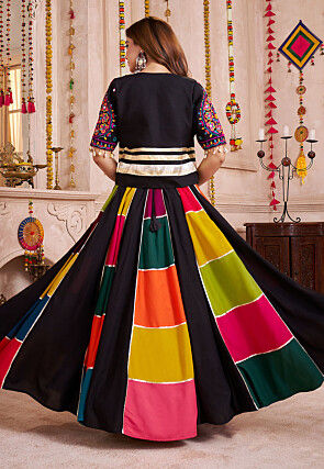 Navratri Special Viscose Cotton Tiered Lehenga in Multicolor