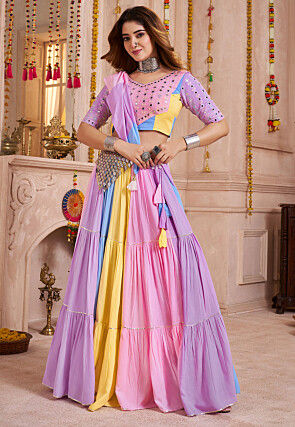 Navratri Special Viscose Cotton Tiered Lehenga in Multicolor