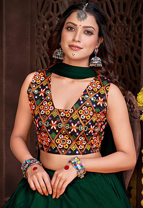 Navratri Special Crepe Lehenga in Dark Green