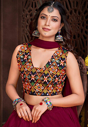 Navratri Special Crepe Lehenga in Maroon