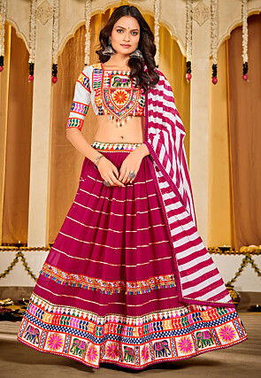 Navratri Kutch Georgette Lehenga in Magenta