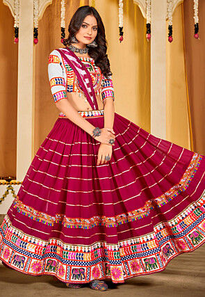 Navratri Kutch Georgette Lehenga in Magenta